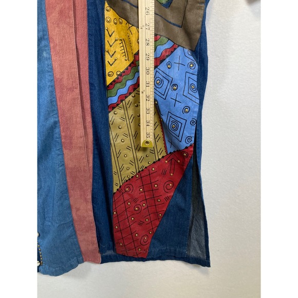 Boho Wearable Art Vintage Mulato Womens XL Denim Patchwork Graphic Duster Coat - Picture 7 of 8